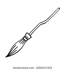 Doodle broom. Decorative element for Halloween design. Hand-drawn vector illustration
