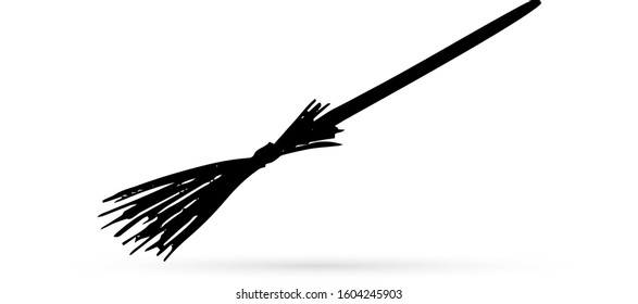 doodle broom icon isolated on white, kids hand drawing art line, sketch vector stock illustration