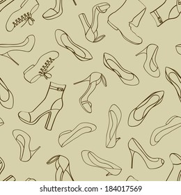 Doodle brown fashion seamless pattern of women footwear