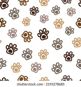 Doodle brown paw prints fabric design seamless pattern