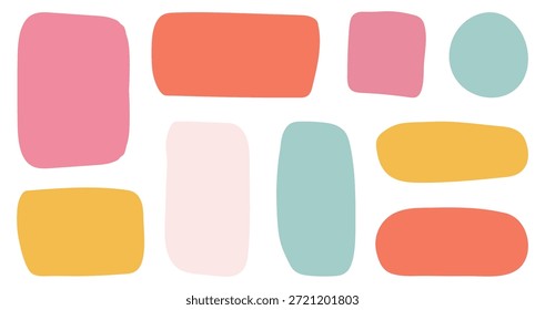Conjunto de marco de color de forma de crayón de pincel Doodle. Caja de lápiz de crayón dibujado a mano.  Fronteras curvas y de moda. Lindo boceto aislado. Decoración gráfica. Conjunto de marcos vintage festivos para tarjetas de Días festivos.