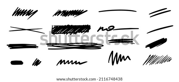 Doodle brush\
or marker underline slroke black line sketch set. Pencil pen mark\
vector illustration. Hand drawn simple elements on white\
background. Cool hand drawn graphic\
print.