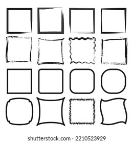 Doodle brush squares. Hand drawn abstract frame set. Photo frame. Vector illustration. Stock image.