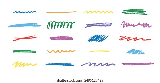 Doodle brush underlines set. Black line sketches with pen marks. Hand drawn vector elements on white background. 