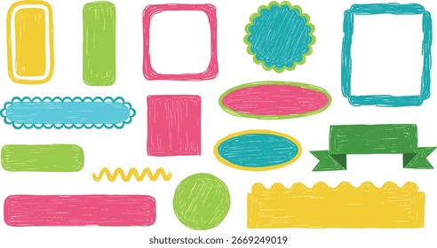 doodle, pincel, crayones de cera, forma, colores, pintar, dibujado, áspero, marco, borde, caja, fondo, texto, Vector, círculo, cuadrado, crayones, mano, dibujar, viñeta, infantil, garabato, papel, niños, gru