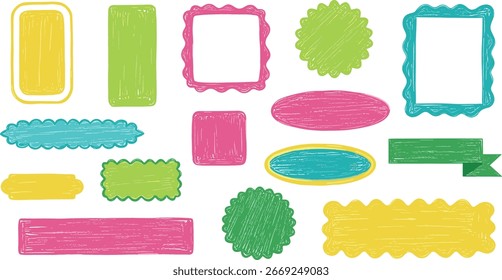 doodle, pincel, crayones de cera, forma, colores, pintar, dibujado, áspero, marco, borde, caja, fondo, texto, Vector, círculo, cuadrado, crayones, mano, dibujar, viñeta, infantil, garabato, papel, niños, gru