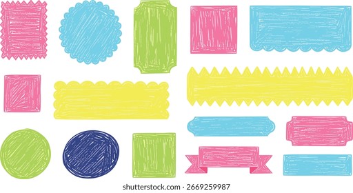 doodle, pincel, crayones de cera, forma, colores, pintar, dibujado, áspero, marco, borde, caja, fondo, texto, Vector, círculo, cuadrado, crayones, mano, dibujar, viñeta, infantil, garabato, papel, niños, gru
