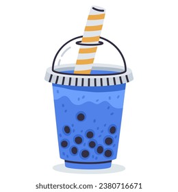 Doodle bubble milk tea. Cartoon tapioca pearls boba tea, hand drawn taiwan milk tea cup, delicious soft drinks vector illustration on white background