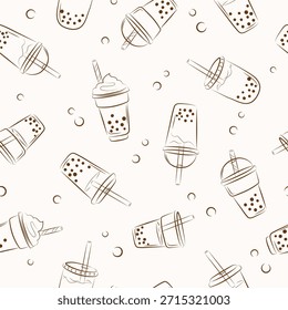 Doodle burbuja de vasos de té sin patrón. Vector cóctel bebida ilustración