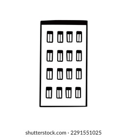 Doodle building. Hand drawn sketch style home. House building with window, roof. Vector illustration for building icon.