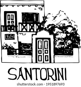 doodle Buildings facade front view. European homes  of the old city buildings simple monochromatic line art sketch for a logo 