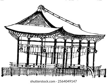 Doodle of buildings related to Japanese shrines