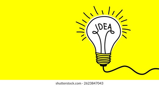 Doodle Bulb light idea for icon. Symbol of idea, creativity, innovation, inspiration. Vector illustration