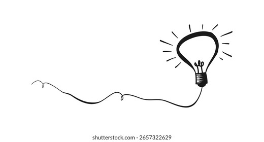 Ideia de luz de bolha de doodle para ícone. Símbolo de ideia, criatividade, inovação, inspiração. Ilustração vetorial