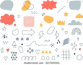 Doodle bullet journal hand drawn vector elements for planner, notebook, diary, notes, list, frames, design elements. Illustration isolated on white background