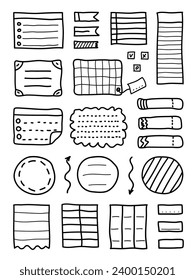 Doodle bullet journal. Hand drawn vector elements for notebook, diary and planner. Banners isolated on white background