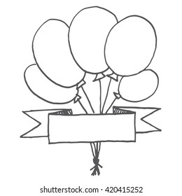 Doodle bunch of balloon and banner on white background