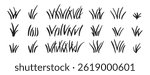 Doodle bunch of grass. Hand drawn lawn bush of grass icon hand drawn set. Outline grass line drawing clipart symbol collection. Vector illustration