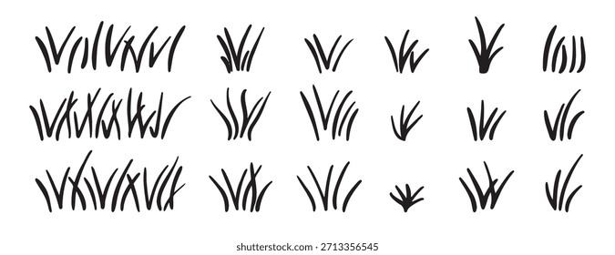 Doodle bunch of grass. Hand drawn lawn bush of grass icon hand drawn set. Outline grass line drawing clipart symbol collection. Vector illustration