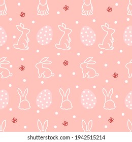 Doodle bunny and Easter egg seamless pattern on pink background for fashion print, gift wrapping paper, wallpaper etc 