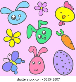 Doodle of bunny flower and butterfly