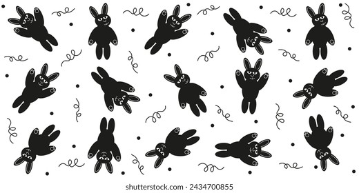 Doodle Bunny seamless pattern. Wrapping paper design in trendy Doodle Minimalist style. Black and white animal ornament. Vector illustration can used wallpaper textile print EPS 10