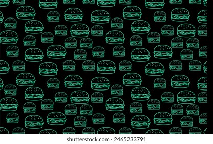 doodle burger background. doodle fast food burger seamless pattern background. seamless pattern of burger in doodle style. Seamless Pattern of a Cheese Burger or Hamburger. hamburger pattern.