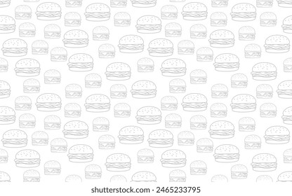 fondo de la hamburguesa del garabato. fondo sin patrón de la hamburguesa de la comida rápida del garabato. patrón sin fisuras de la hamburguesa en estilo del garabato. Patrón sin costuras de una hamburguesa de queso o hamburguesa.