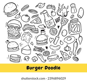 Doodle burger fast food elements collection 