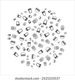 Doodle Burger friench fries Coffee Background Vector with white background suitable for coffeeshop banner