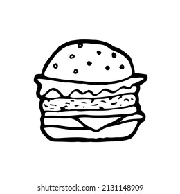 Doodle burger Icon. Vector sketch of hamburger