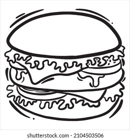 doodle burger illustration, black and white burger icon illustration