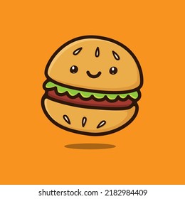 doodle burger illustration with happy facial expression great for sticker or t-shirt design