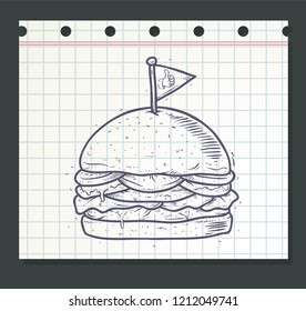 doodle burger isolated on paper