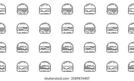 Doodle burger pattern background. Cheeseburger sketch seamless pattern. Fast food hamburger motif for packaging, print