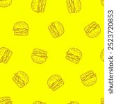 doodle burger pattern background. doodle fast food burger seamless pattern background. seamless pattern of hamburger in doodle style. Seamless Pattern of a Cheese Burger or Hamburger.