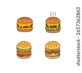 doodle burger pattern background. doodle fast food burger seamless pattern background. seamless pattern of hamburger in doodle style. Seamless Pattern of a Cheese Burger or Hamburger