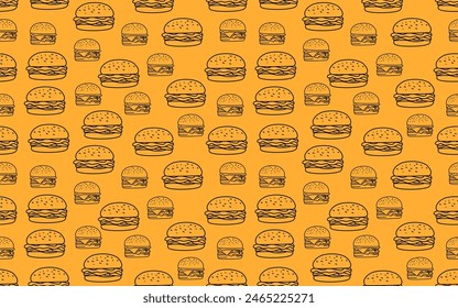 doodle burger pattern background. doodle fast food burger seamless pattern background. seamless pattern of burger in doodle style. Seamless Pattern of a Cheese Burger or Hamburger. 