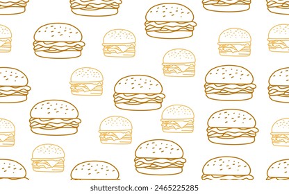 doodle burger pattern background. doodle fast food burger seamless pattern background. seamless pattern of burger in doodle style. Seamless Pattern of a Cheese Burger or Hamburger. 