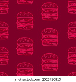 doodle burger pattern background. doodle fast food burger seamless pattern background. seamless pattern of hamburger in doodle style. Seamless Pattern of a Cheese Burger or Hamburger.