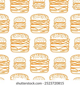 doodle burger pattern background. doodle fast food burger seamless pattern background. seamless pattern of hamburger in doodle style. Seamless Pattern of a Cheese Burger or Hamburger.