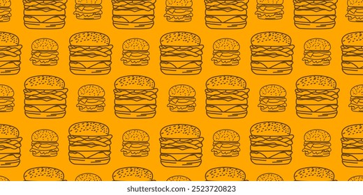 plano de fundo padrão de hambúrguer de doodle. plano de fundo padrão sem emenda de hambúrguer de fast food doodle. padrão sem emenda de hambúrguer em estilo de doodle. Padrão sem costura de um hambúrguer de queijo ou Hambúrguer.