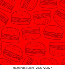 doodle burger pattern background. doodle fast food burger seamless pattern background. seamless pattern of hamburger in doodle style. Seamless Pattern of a Cheese Burger or Hamburger.