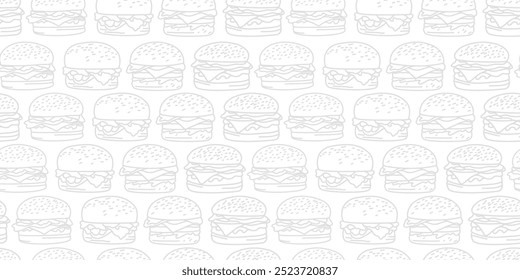 doodle burger pattern background. doodle fast food burger seamless pattern background. seamless pattern of hamburger in doodle style. Seamless Pattern of a Cheese Burger or Hamburger.