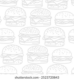 doodle burger pattern background. doodle fast food burger seamless pattern background. seamless pattern of hamburger in doodle style. Seamless Pattern of a Cheese Burger or Hamburger.