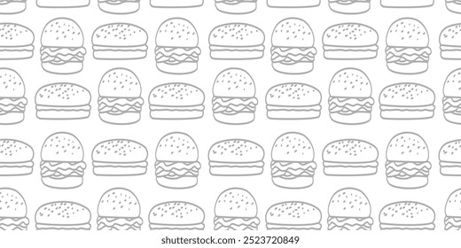 doodle burger pattern background. doodle fast food burger seamless pattern background. seamless pattern of hamburger in doodle style. Seamless Pattern of a Cheese Burger or Hamburger.