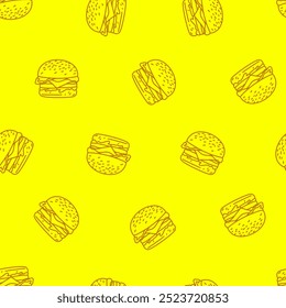 plano de fundo padrão de hambúrguer de doodle. plano de fundo padrão sem emenda de hambúrguer de fast food doodle. padrão sem emenda de hambúrguer em estilo de doodle. Padrão sem costura de um hambúrguer de queijo ou Hambúrguer.