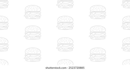 doodle burger pattern background. doodle fast food burger seamless pattern background. seamless pattern of hamburger in doodle style. Seamless Pattern of a Cheese Burger or Hamburger.