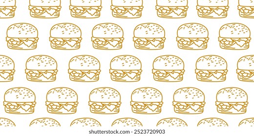 doodle burger pattern background. doodle fast food burger seamless pattern background. seamless pattern of hamburger in doodle style. Seamless Pattern of a Cheese Burger or Hamburger.