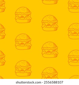 doodle burger pattern background. doodle fast food burger seamless pattern background. seamless pattern of burger in doodle style. Cheese Burger or Hamburger pattern.